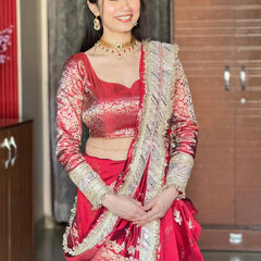 Royal Red Banarasi Nazakat Mirror-Pearl work Saree