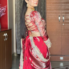 Royal Red Banarasi Nazakat Mirror-Pearl work Saree