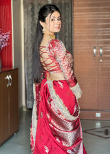 Maroon Red Banarasi Nazakat Soft-Silk Saree