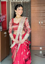 Maroon Red Banarasi Nazakat Soft-Silk Saree