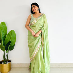 Mint Green Designer Mirror Work Pure Tissue Silk Saree | Special Edition