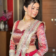 Royal Red Banarasi Nazakat Mirror-Pearl work Saree