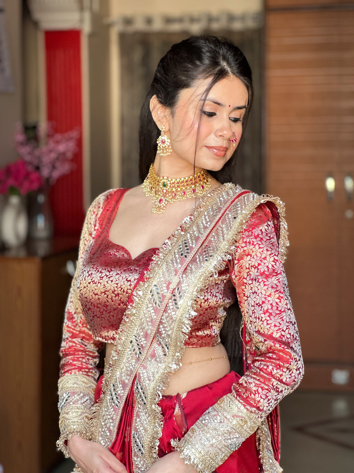 Maroon Red Banarasi Nazakat Soft-Silk Saree