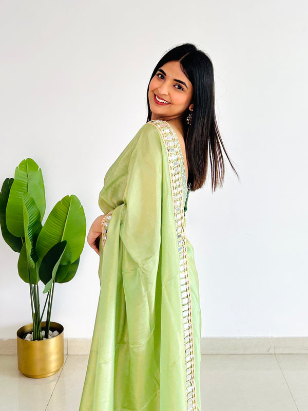Mint Green Designer Mirror Work Pure Tissue Silk Saree | Special Edition