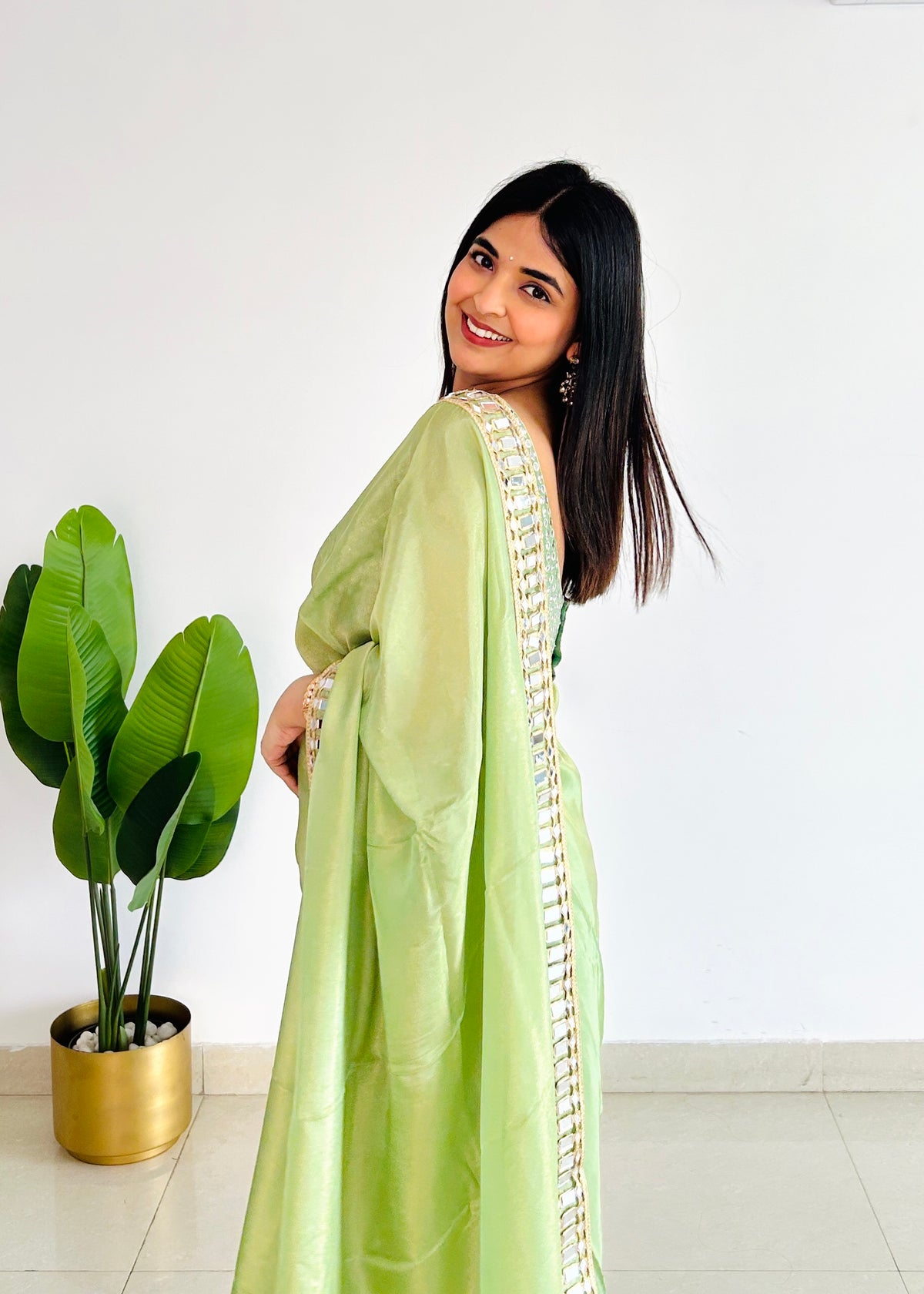 Mint Green Designer Mirror Work Pure Tissue Silk Saree | Special Edition