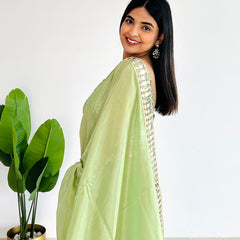 Mint Green Designer Mirror Work Pure Tissue Silk Saree | Special Edition