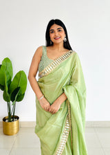 Mint Green Designer Mirror Work Pure Tissue Silk Saree | Special Edition