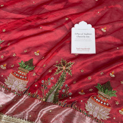 Sindoor Red Shubh Mangal Kalash Pure Tissue Silk Saree