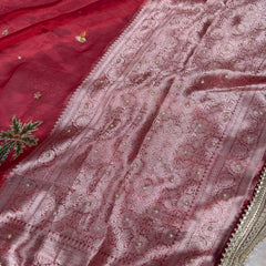Sindoor Red Shubh Mangal Kalash Pure Tissue Silk Saree