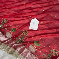 Sindoor Red Shubh Mangal Kalash Pure Tissue Silk Saree