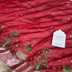 Sindoor Red Shubh Mangal Kalash Pure Tissue Silk Saree