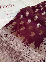 Garnet Wine Trishul Ghat Banarasi Mashru Silk Saree