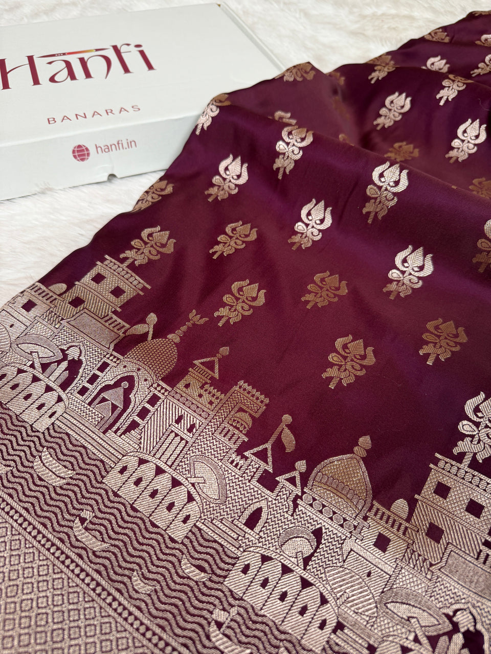 Garnet Wine Trishul Ghat Banarasi Mashru Silk Saree
