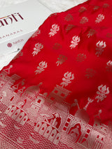 Ruby Red Trishul Ghat Banarasi Mashru Silk Saree