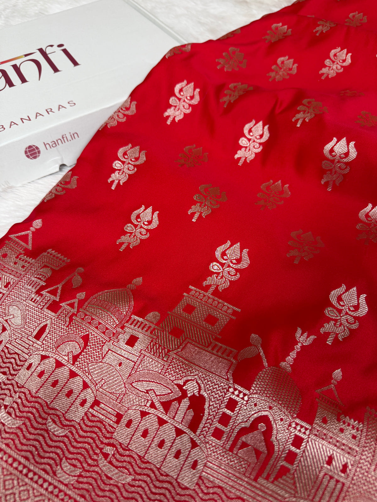 Ruby Red Trishul Ghat Banarasi Mashru Silk Saree