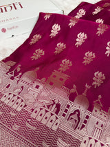Magenta Wine Trishul Ghat Banarasi Mashru Silk Saree