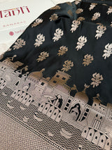 Jade Black Trishul Ghat Banarasi Mashru Silk Saree