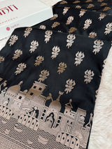 Jade Black Trishul Ghat Banarasi Mashru Silk Saree