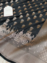 Jade Black Trishul Ghat Banarasi Mashru Silk Saree