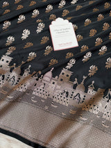 Jade Black Trishul Ghat Banarasi Mashru Silk Saree