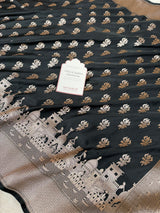 Jade Black Trishul Ghat Banarasi Mashru Silk Saree