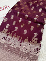 Garnet Wine Trishul Ghat Banarasi Mashru Silk Saree