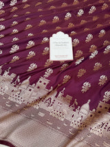 Garnet Wine Trishul Ghat Banarasi Mashru Silk Saree