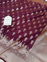 Garnet Wine Trishul Ghat Banarasi Mashru Silk Saree