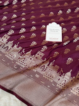 Garnet Wine Trishul Ghat Banarasi Mashru Silk Saree