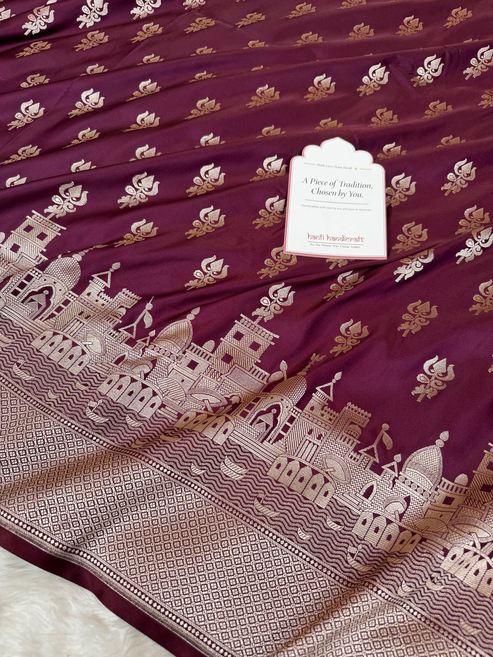 Garnet Wine Trishul Ghat Banarasi Mashru Silk Saree