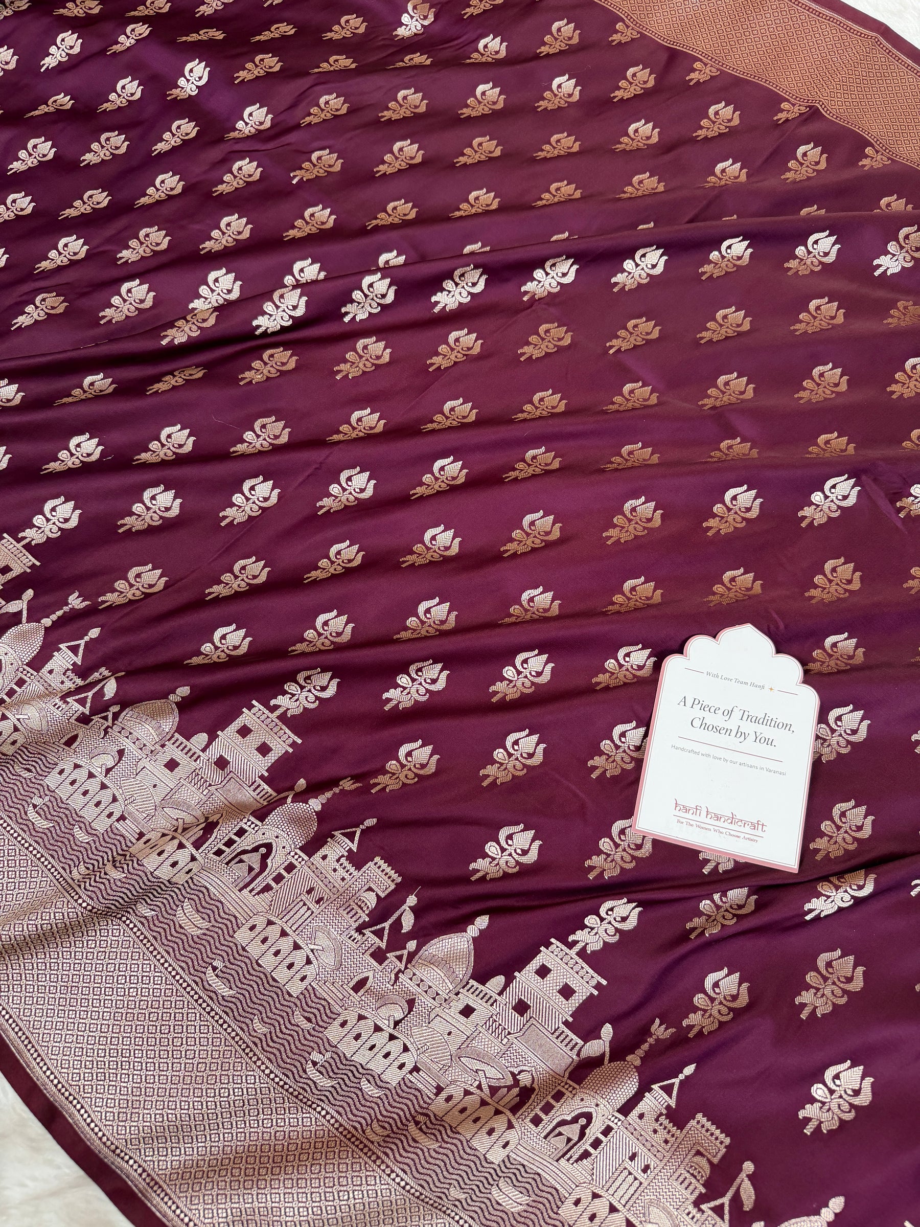 Garnet Wine Trishul Ghat Banarasi Mashru Silk Saree