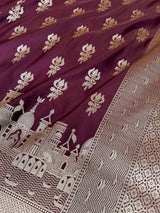 Garnet Wine Trishul Ghat Banarasi Mashru Silk Saree