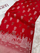 Ruby Red Trishul Ghat Banarasi Mashru Silk Saree
