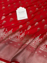 Ruby Red Trishul Ghat Banarasi Mashru Silk Saree