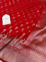 Ruby Red Trishul Ghat Banarasi Mashru Silk Saree