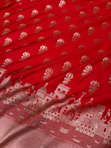 Ruby Red Trishul Ghat Banarasi Mashru Silk Saree