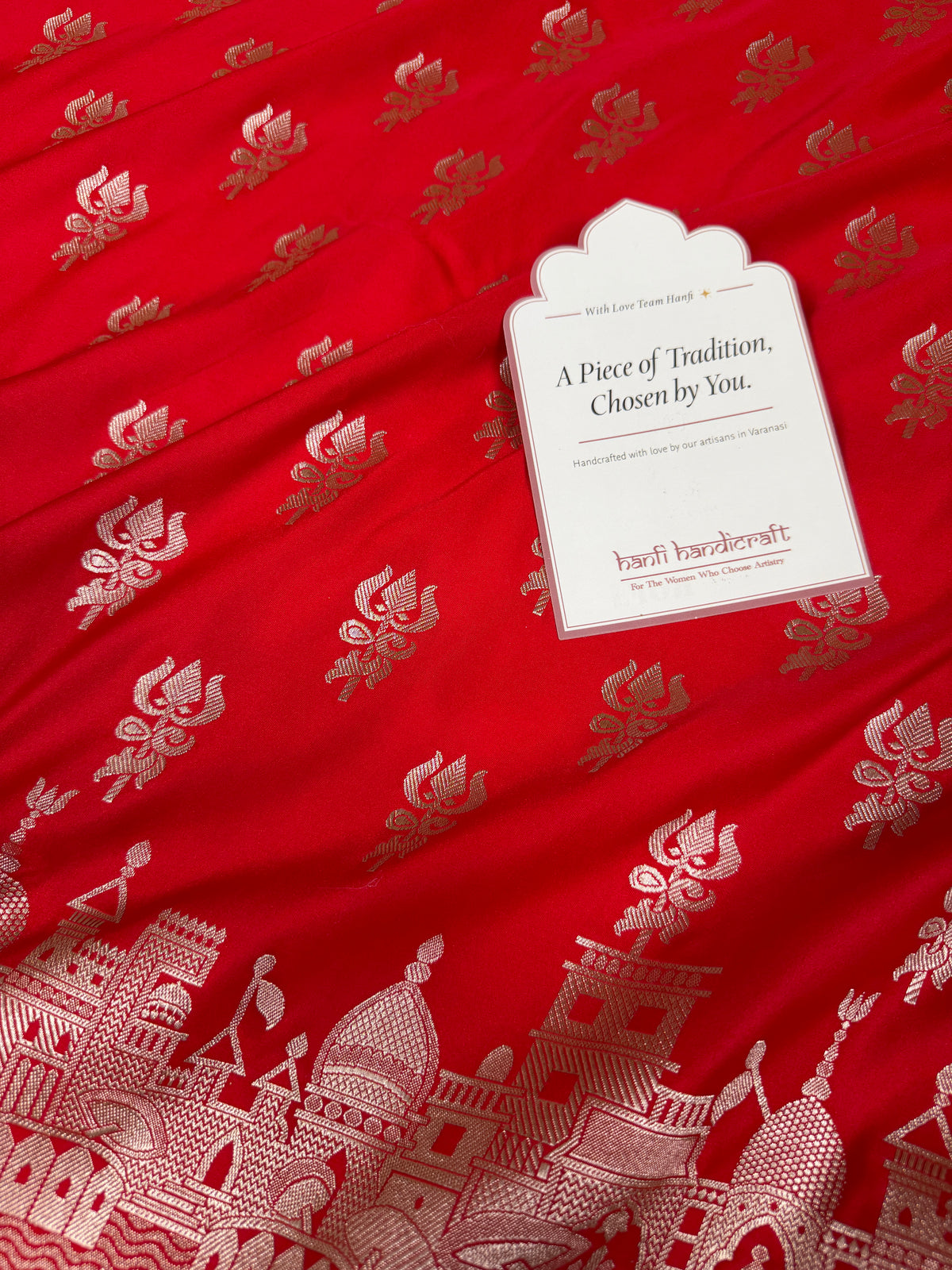 Ruby Red Trishul Ghat Banarasi Mashru Silk Saree