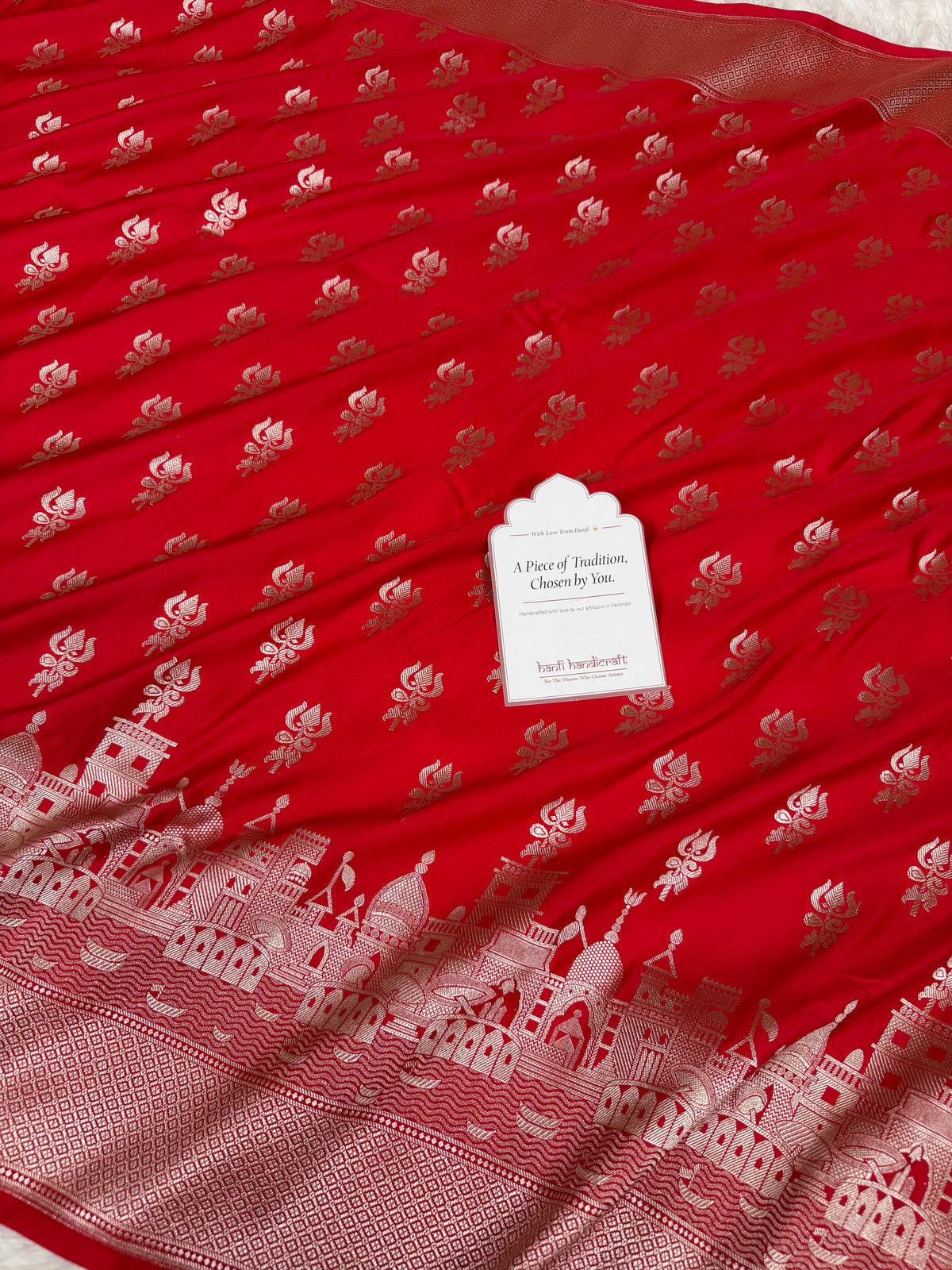 Ruby Red Trishul Ghat Banarasi Mashru Silk Saree