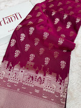 Magenta Wine Trishul Ghat Banarasi Mashru Silk Saree