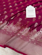 Magenta Wine Trishul Ghat Banarasi Mashru Silk Saree