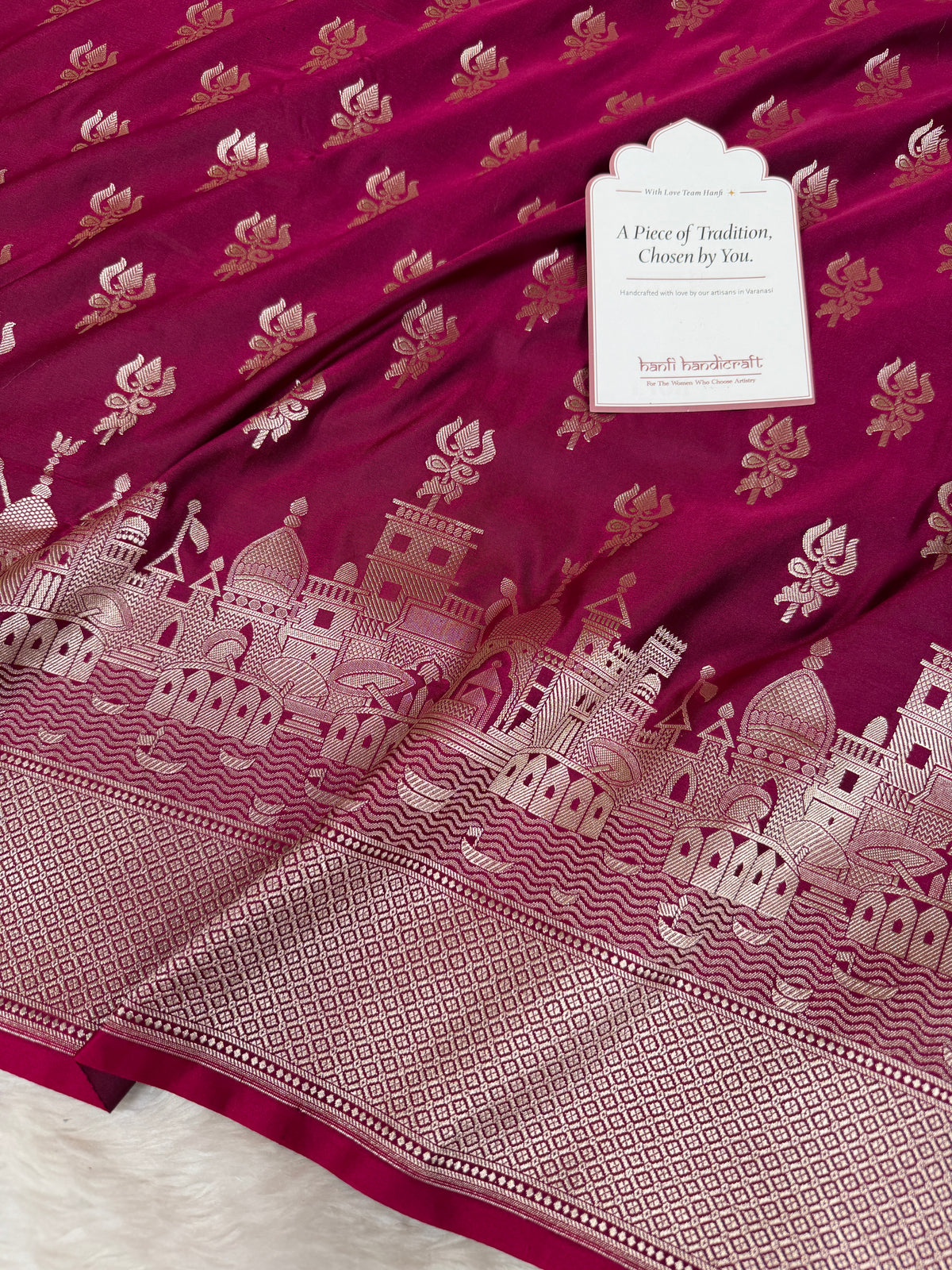 Magenta Wine Trishul Ghat Banarasi Mashru Silk Saree