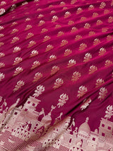 Magenta Wine Trishul Ghat Banarasi Mashru Silk Saree
