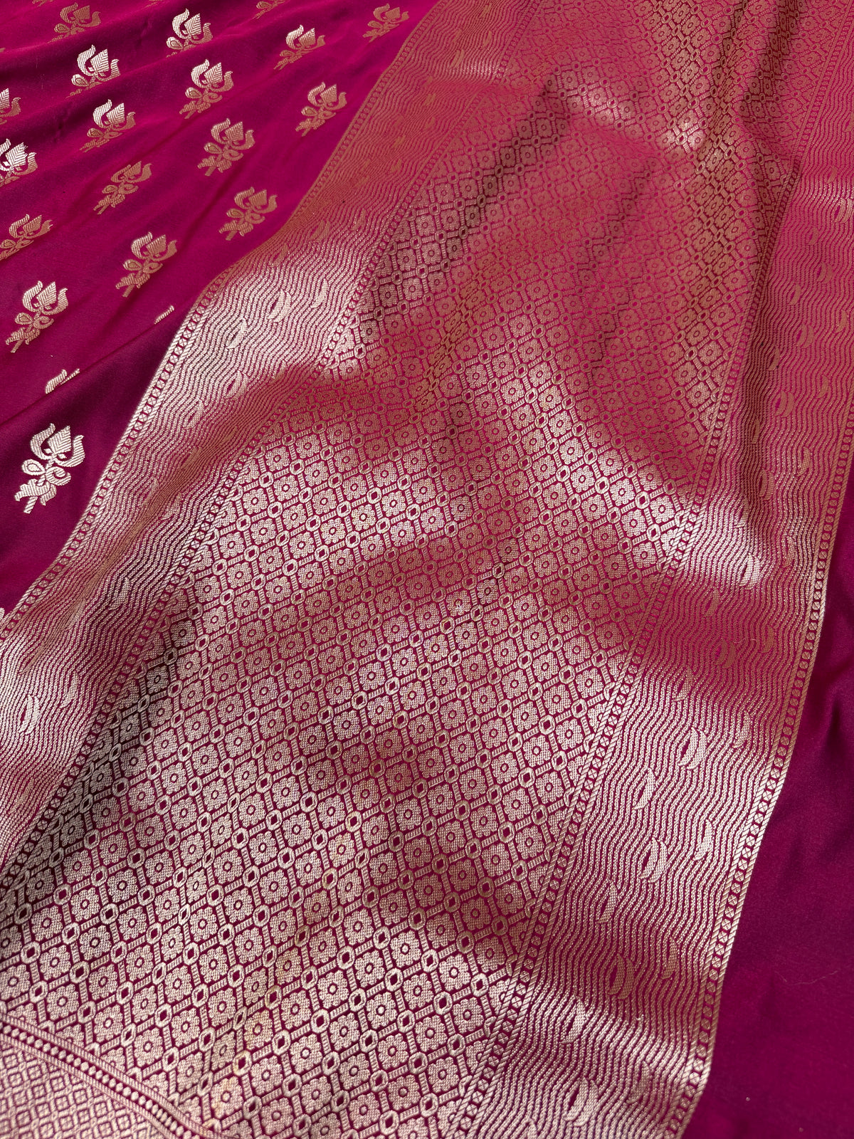 Magenta Wine Trishul Ghat Banarasi Mashru Silk Saree
