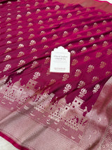 Magenta Wine Trishul Ghat Banarasi Mashru Silk Saree