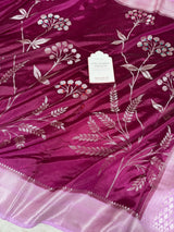 Wine Lavender Gulzaar Jaal Semi Katan Silk Banarasi Saree