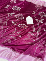 Wine Lavender Gulzaar Jaal Semi Katan Silk Banarasi Saree