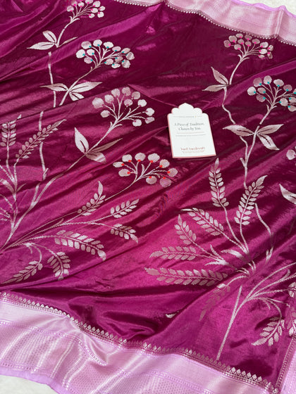 Wine Lavender Gulzaar Jaal Semi Katan Silk Banarasi Saree