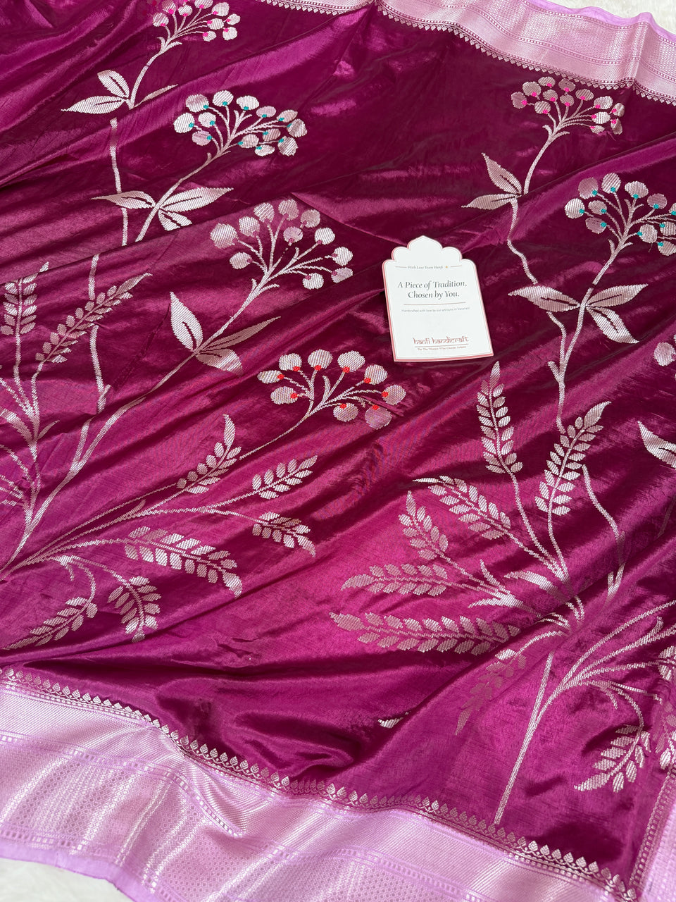 Wine Lavender Gulzaar Jaal Semi Katan Silk Banarasi Saree
