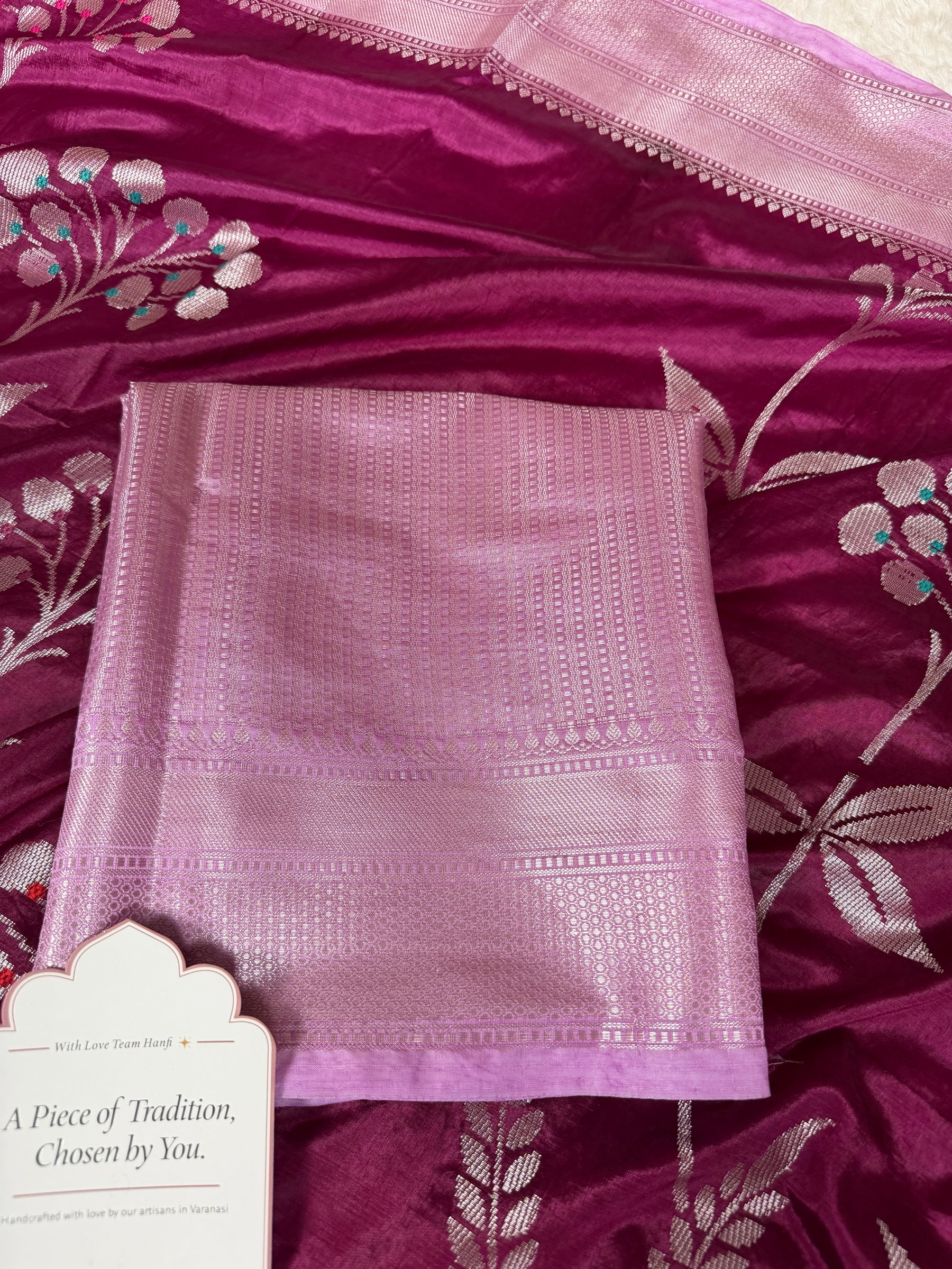 Wine Lavender Gulzaar Jaal Semi Katan Silk Banarasi Saree