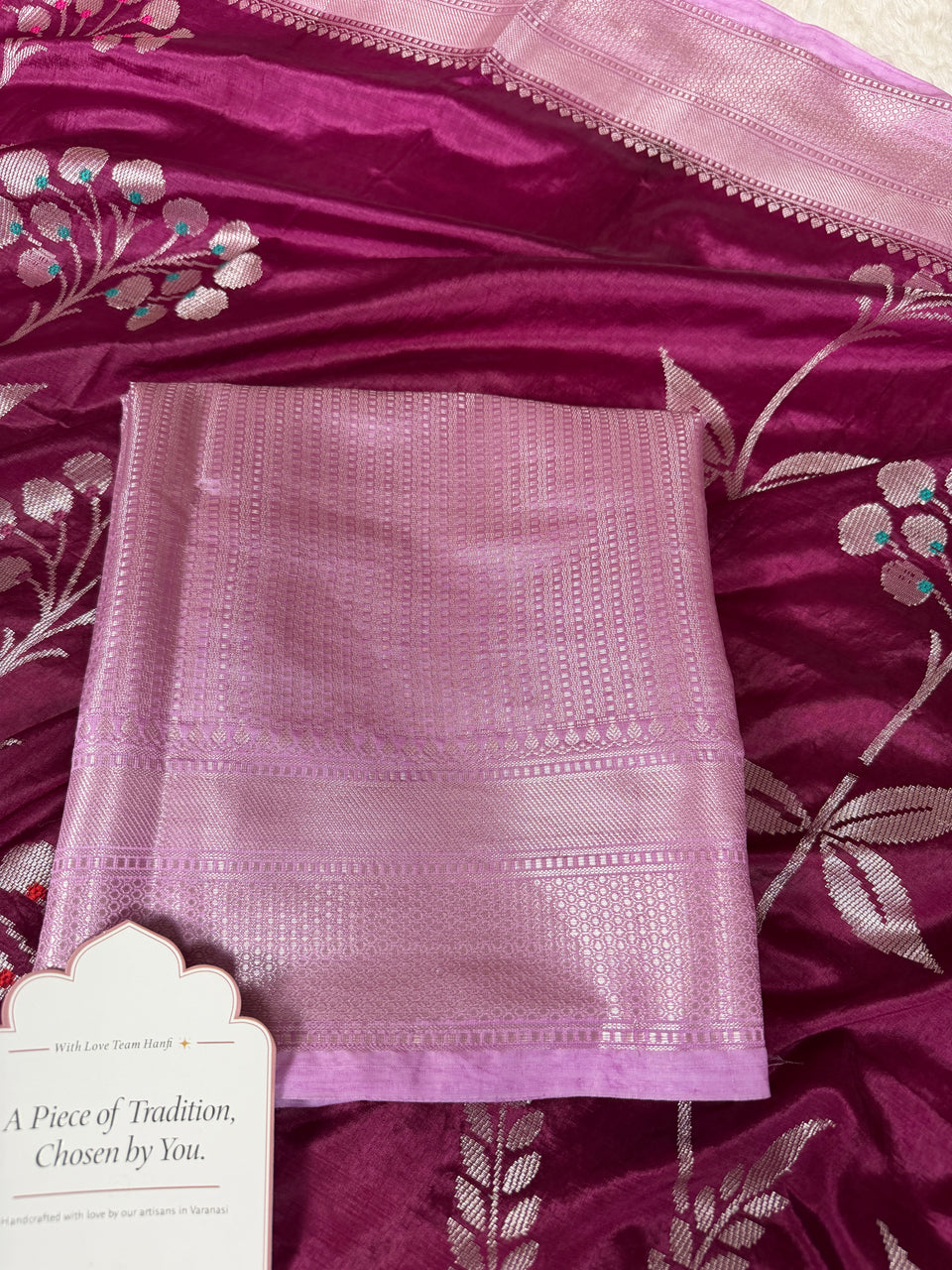 Wine Lavender Gulzaar Jaal Semi Katan Silk Banarasi Saree